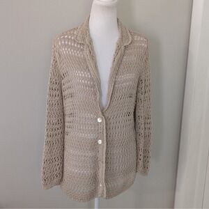 Jones New York Womens Open Knit‎ Cardigan Sweater LARGE Capsule Neutral Office